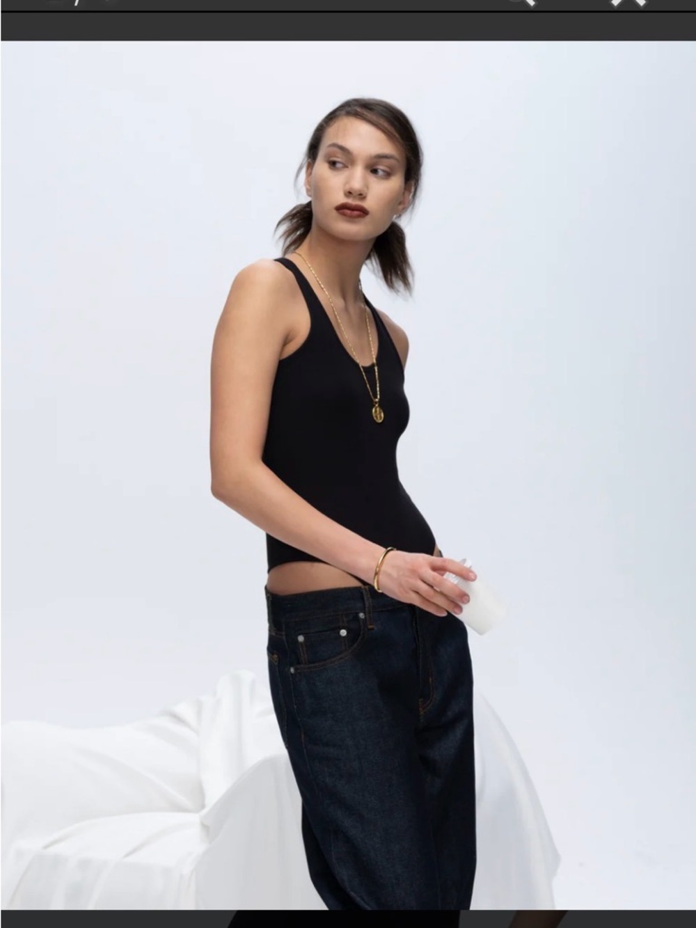 ATM Ribbed Black Scoop Neck Bodysuit